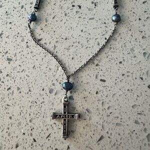 Silver Cross Pendant Necklace vintage EUC